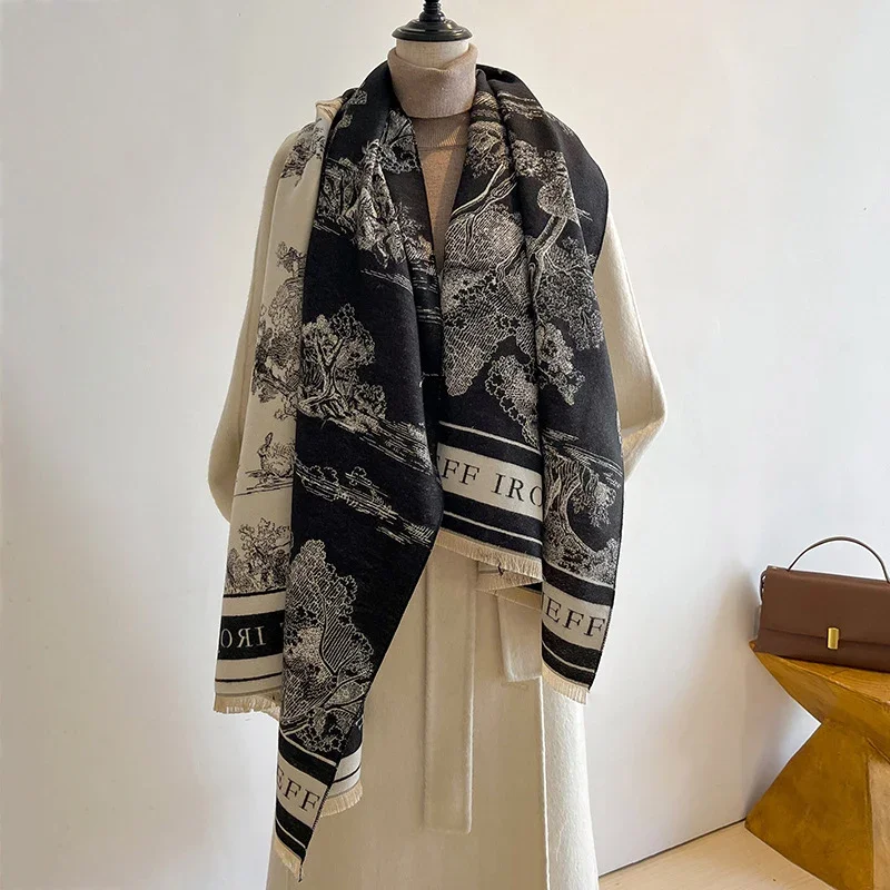 

Plus Size 180*65CM Scarves Warm Imitation Soft Poncho Lady Luxury Floral Print Scarf Cashmere Blend Bufanda Women's Fashion Cape