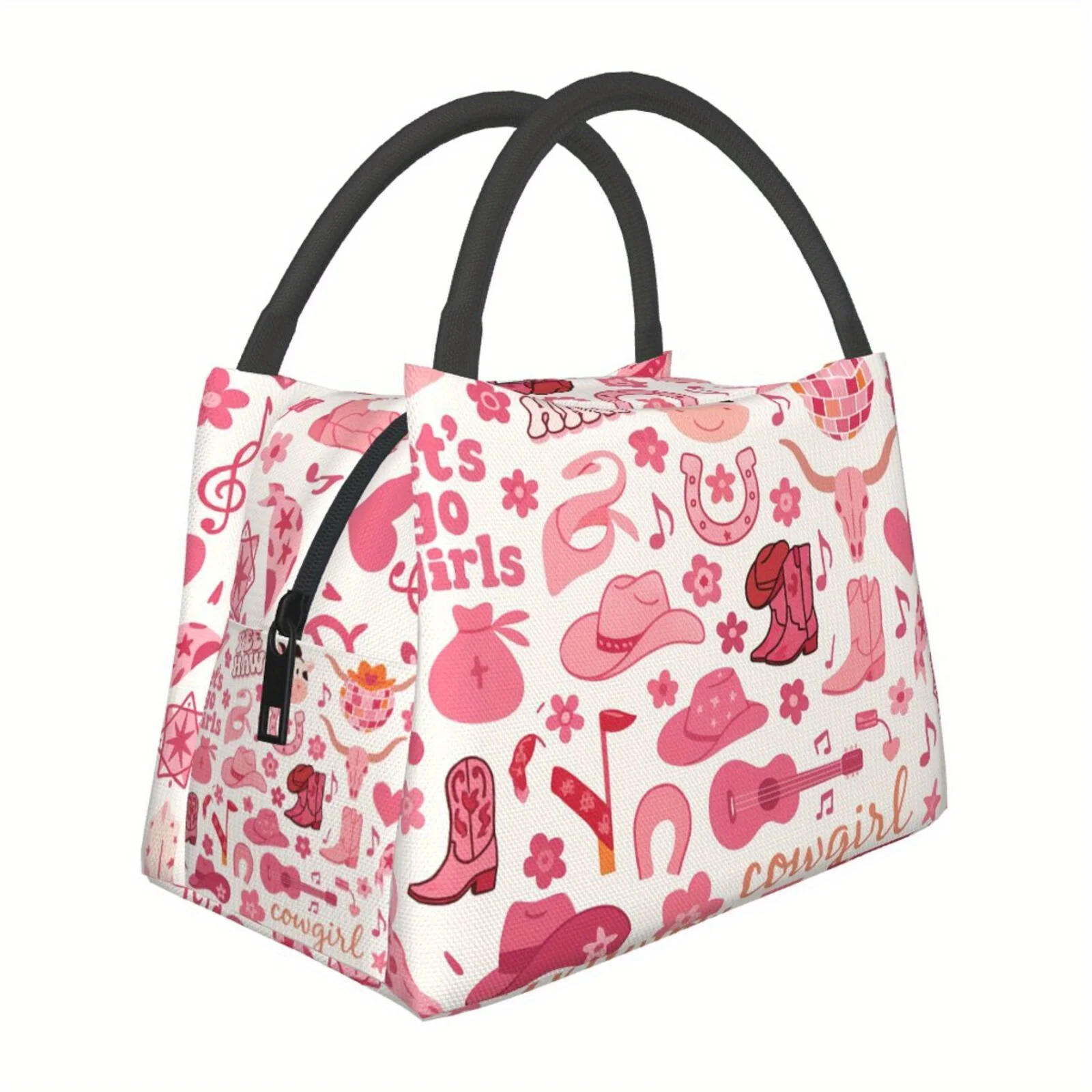 

1pc Western Cowboy Cactus Cow Head Floral Lunch Bag - Insulated Oxford Cloth Cooler Bag with Thermal Locking Zipper, Reusable