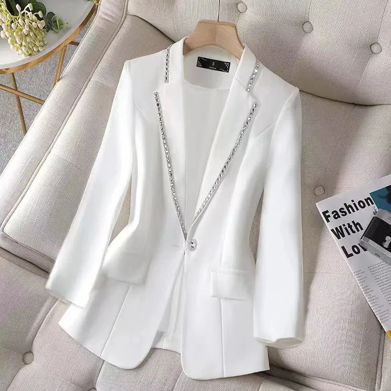 2024 Herbst Damen Blazer Pailletten Femme Sommer Sonnencreme Jacke weiß neue Anzug Jacke Damenmode dünne schwarze Strickjacke