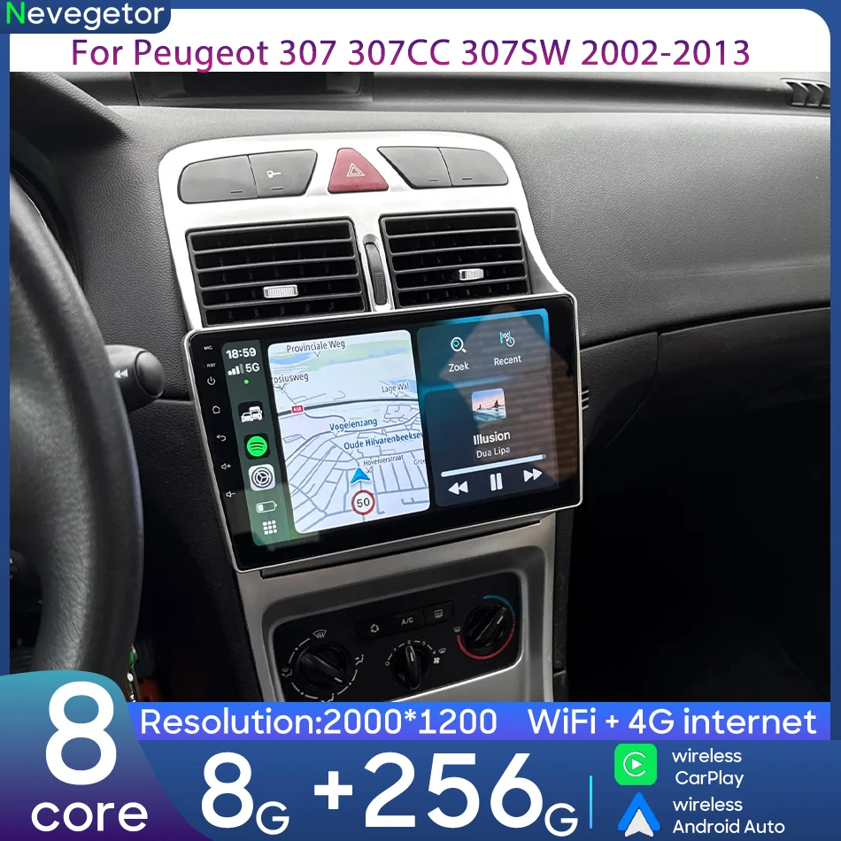 

For Peugeot 307 1 2001 - 2008 Car Multimedia Player GPS Video Player Navigation Android Auto Wireless CarPlay Radio Stereo