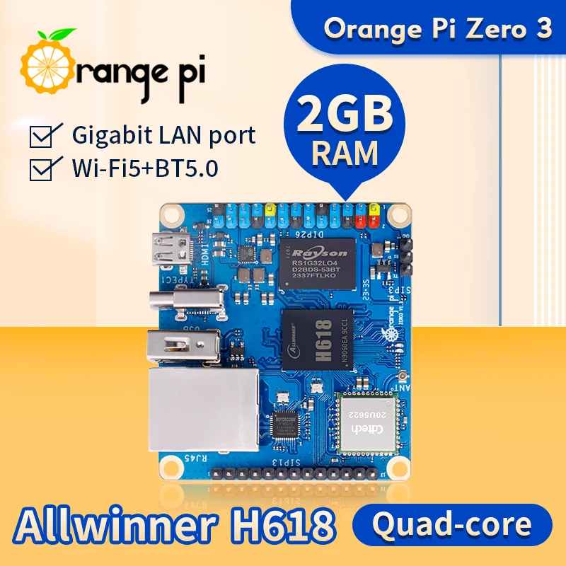 Orange Pi Zero 3 Single Board Computer 2GB Ram Allwinner H618 Chip Wifi-BT5.0 LPDDR4 Orange Pi Zero3 Development Board Mini PC