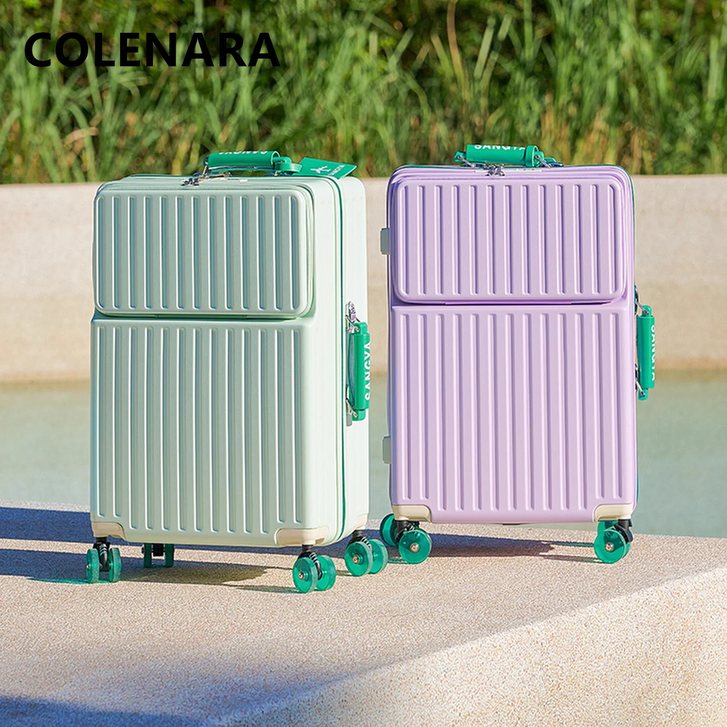 

COLENARA новый чемодан 20 "24" 26 "28 дюймов с алюминиевой рамой, посадочный ящик, передний отверстий, чемодан на колесиках для студентов, ящик для пароля, багаж