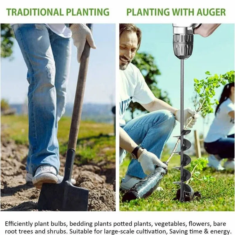 E2 9 to 18 Inch Earth Planter Spiral Auger Drill Bit Post Hole Digger Power Garden Auger Kit Spiral Drill Bit Tool Set for metal