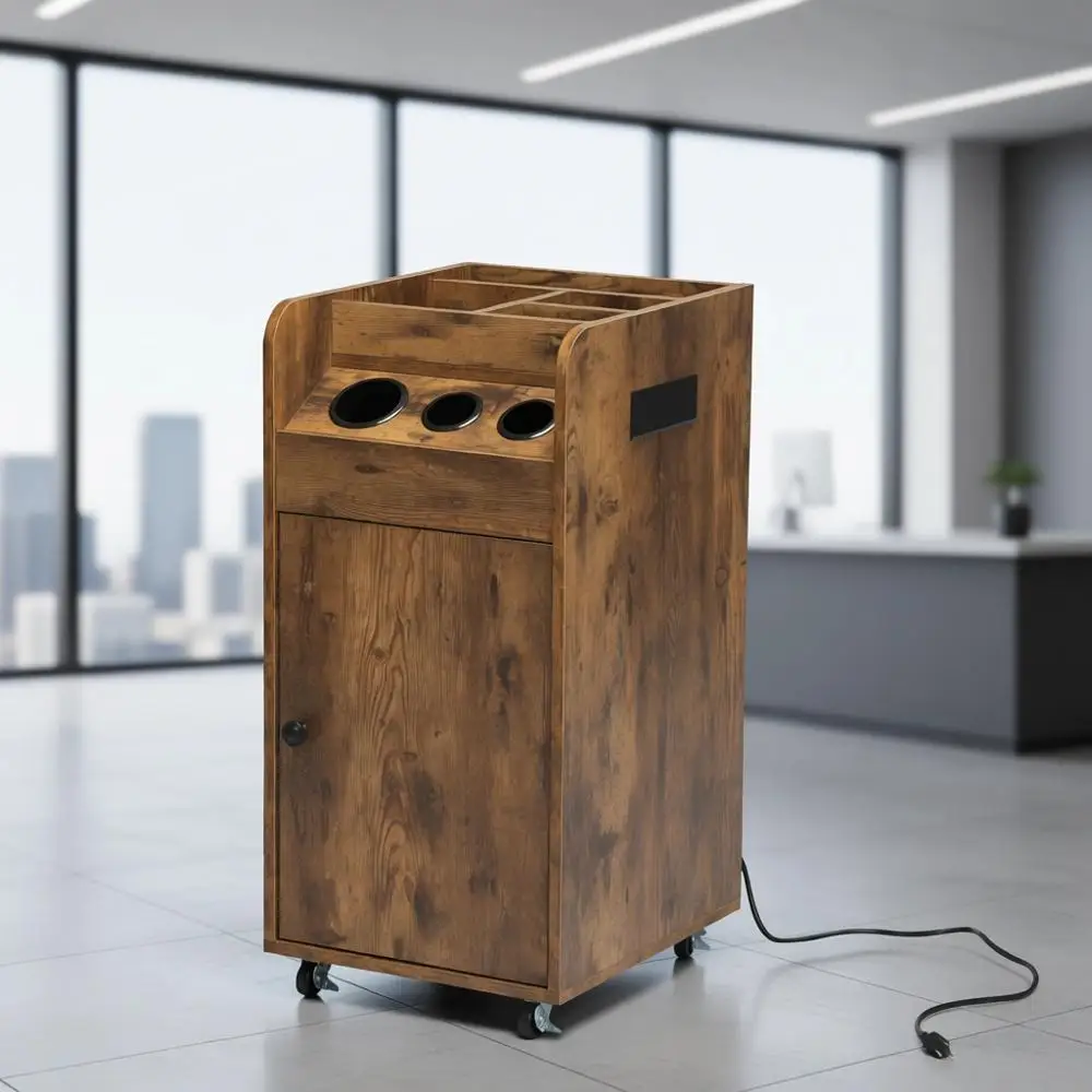 

Stylish Rustic Brown Trolley Cart with Charging Station for Hair Stylists