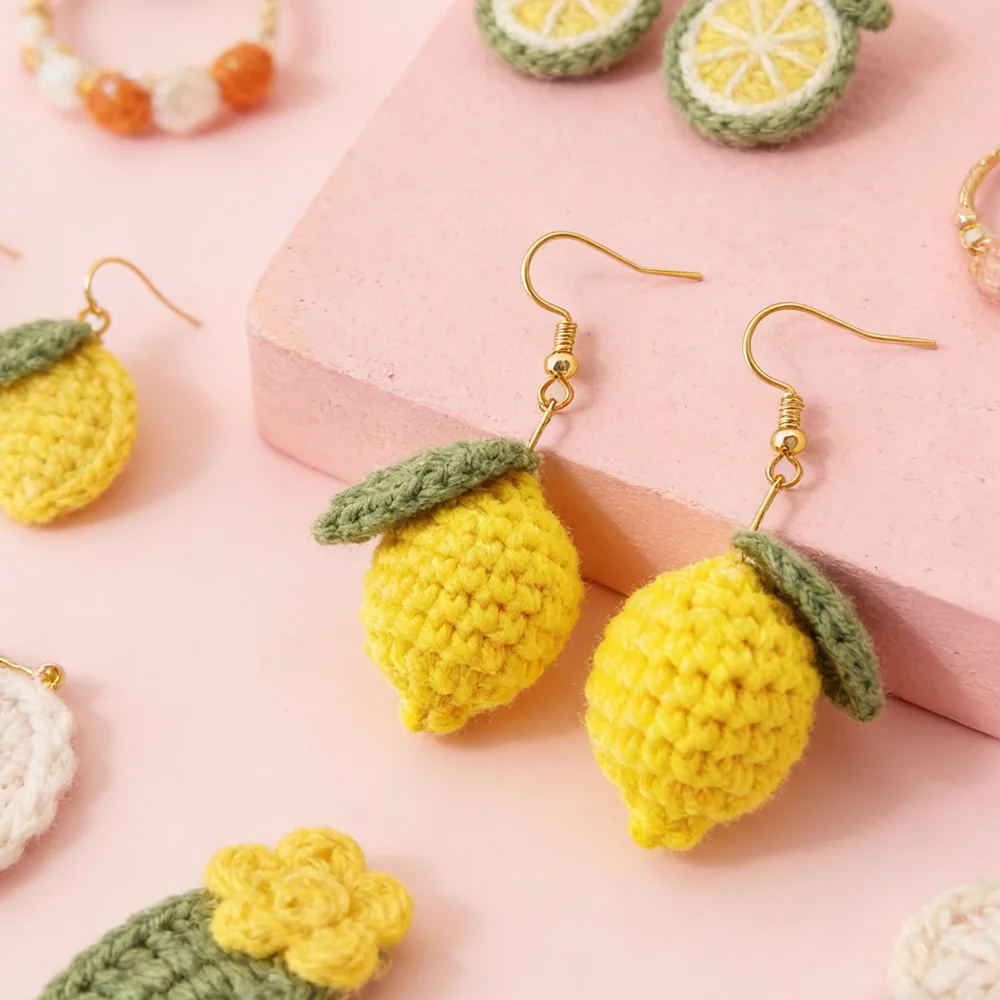 Customize Crochet Lemon Earrings For Women Lightweight Unique Dangle Earrings For Daily Wear In Stock Ship in 24h Free Shipping