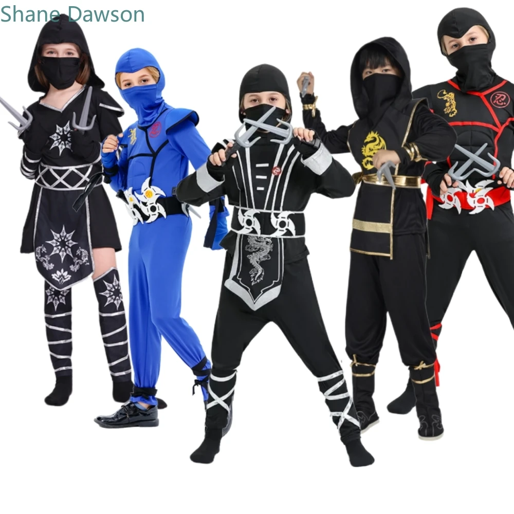 

Костюм ниндзя для мальчиков и девочек, карнавальный костюм аниме, костюм самурая, кунг-фу, дракон, комбинезон ниндзя с трезубец, наряд для вечеринки, Хэллоуина