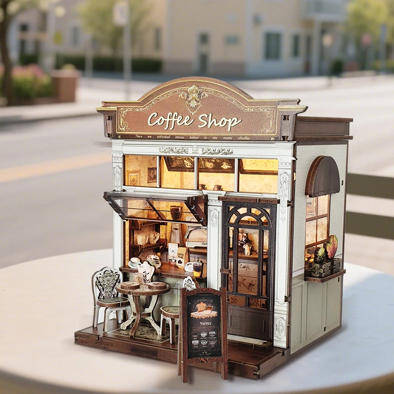 DIY Holz Miniatur Bausätze Café Cottage Puppenhäuser mit Möbeln Casa Puppenhäuser für Freunde Geburtstagsgeschenke