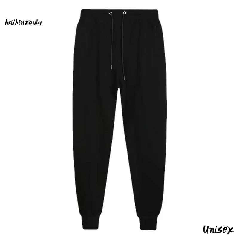 Men\'s Cotton Casual Pants Thickened Drawstring Sweatpants Loose Plus Size and Ankle Pants Black Gray Pants Sweatpants  Casual