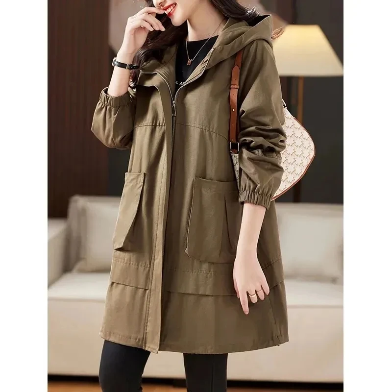 

Spring Autumn Long Trench Coat Women Jacket Fashion Pocket Loose Female Windbreaker Overcoat Hooded Coat Gabardina Mujer M-4XL