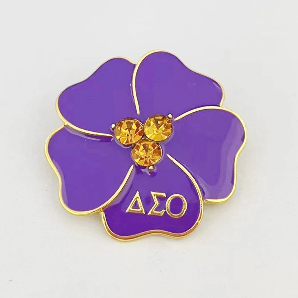 Delta College Club Sister Gift Purple Flower Enamel African Violet Cluster Pin