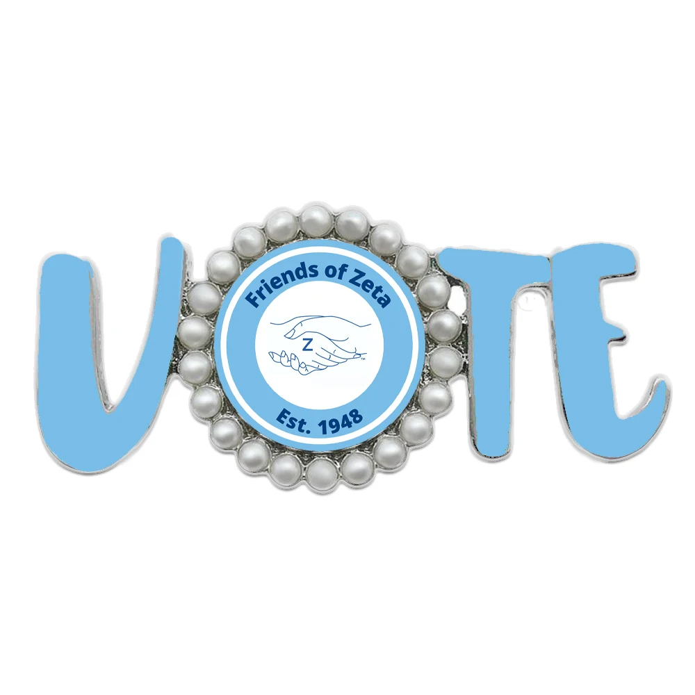 Fashion Pearl Voting Jewelry Greek Sorority Members Friends Of Zeta Est 1948 ZA VOTE Brooch Pin For Women