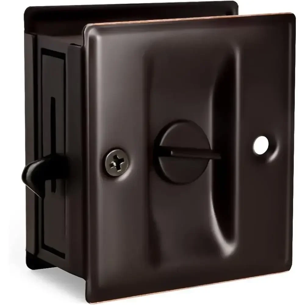 Privacy Sliding Door Lock with Pull Oil Rubbed Brass- Replace Old Or Damaged Pocket Door Locks Quickly and Easily, 2-3/4”x2-1/2”