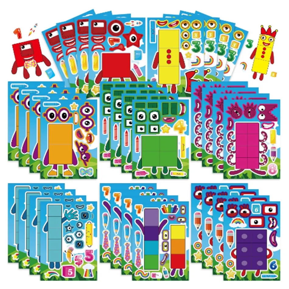 Puzzle 16Pcs Make a face Sticker DIY Sheets Parent-Child Game, Expressinal Blocks Sticker for Kids Girls Party Fun Favor