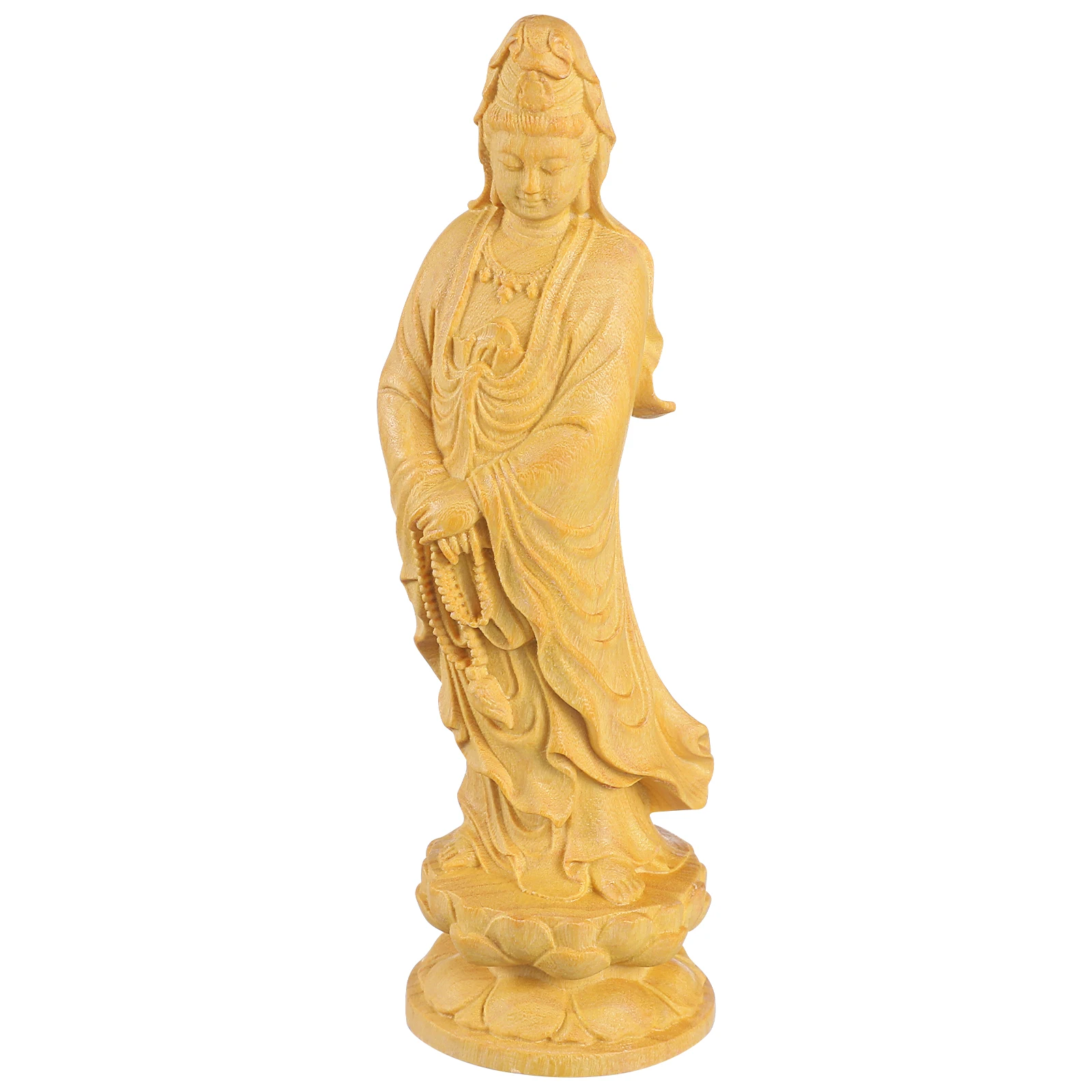 

1pc Buddha Statue Wooden Craft Home Decor Office Tabletop Ornament Buddhism Theme Decor Wooden Desktop Adornment Yellow