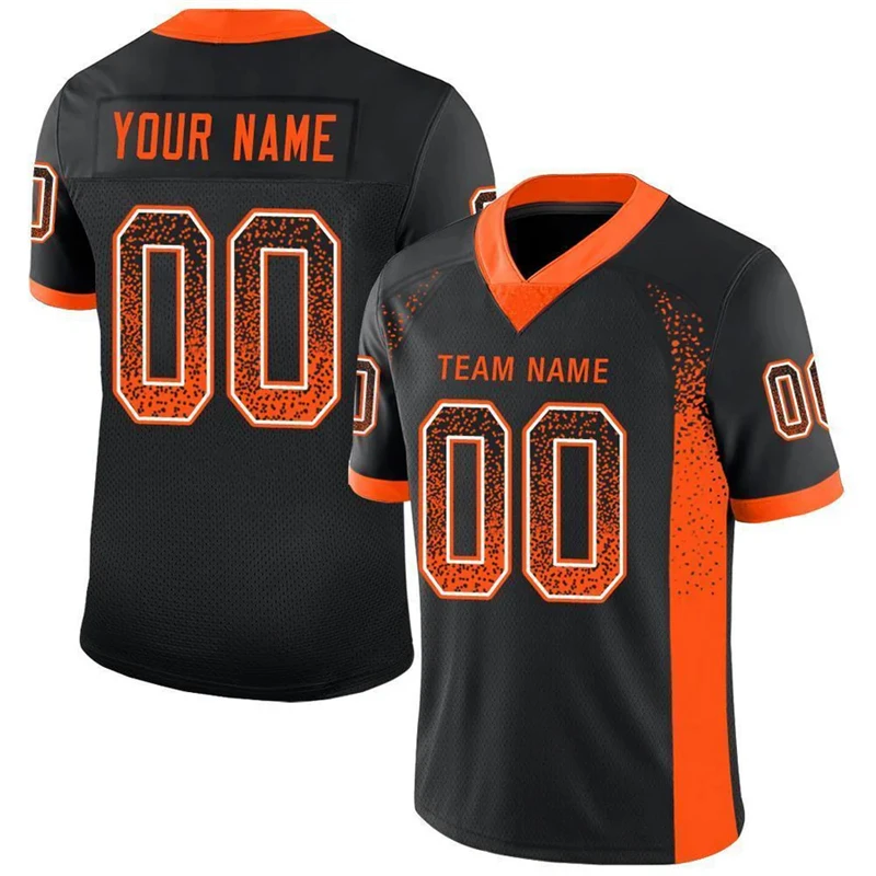 Black Color Drift Fashion Football T Shirts For Men Custom Name Team Name Number V Neck Rugby T Shirts Casual Loose Sports Tees