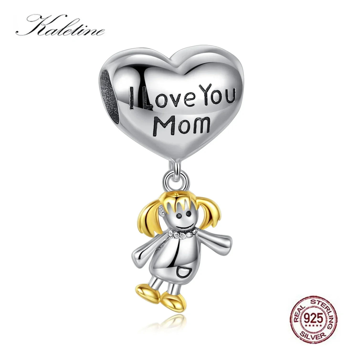 Lovely Child Girl Enamel Charms Pendant 925 sterling Silver I Love You Mom Letter Charms for Jewelry Making Fit Bracelet