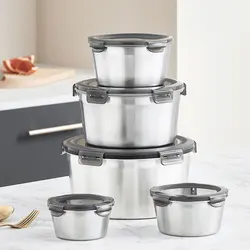 304 Stainless Steel Round Lunch Box Refrigerator Crisper Airtight Food Box Microwave Heating Cooking Lunch Fresh-keeping Box