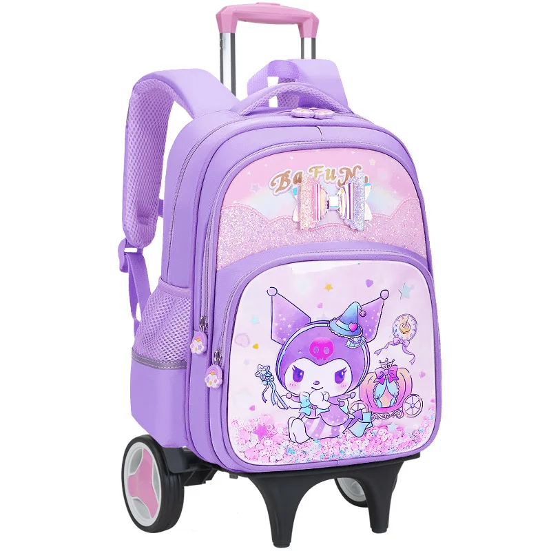 Kuromi Sanrios Children's Trolley Schoolbag Student Girl New Children's Bag Large Capacity Backpack Breathable Water Proof