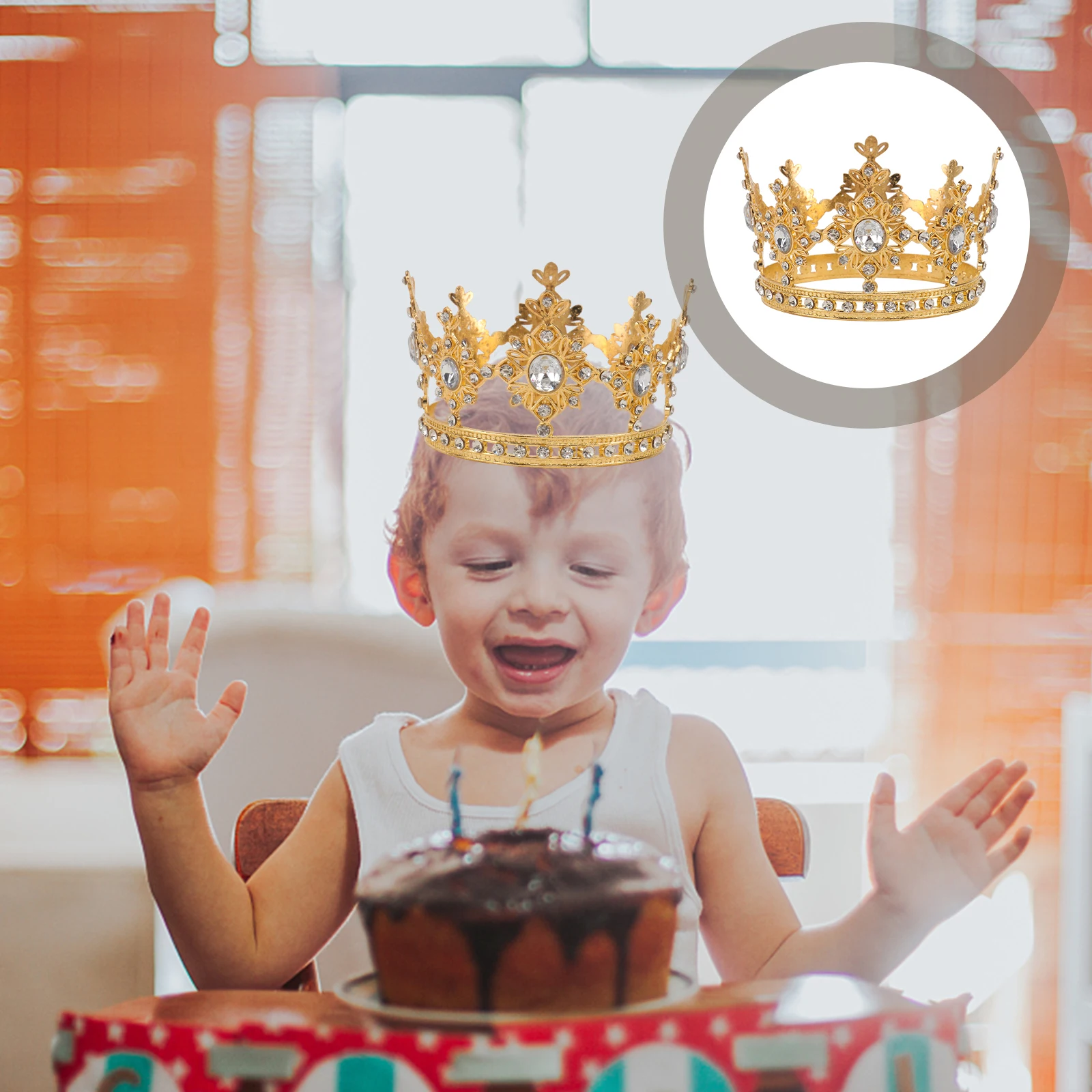 

Children's Crown Princess Birthday Cake Rhinestones Kid Headwear Golden Dessert Table Kids Headdress Durable