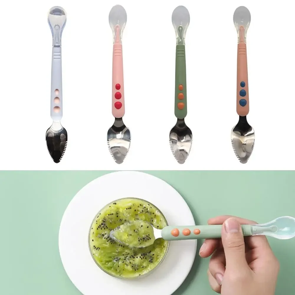 Baby Fruit Scraping Mud Spoon Feeding Dual-Head Spoon Soft Silicone Spoons Baby Easy To Eat Fruit Spoon Mother And Baby Supplies