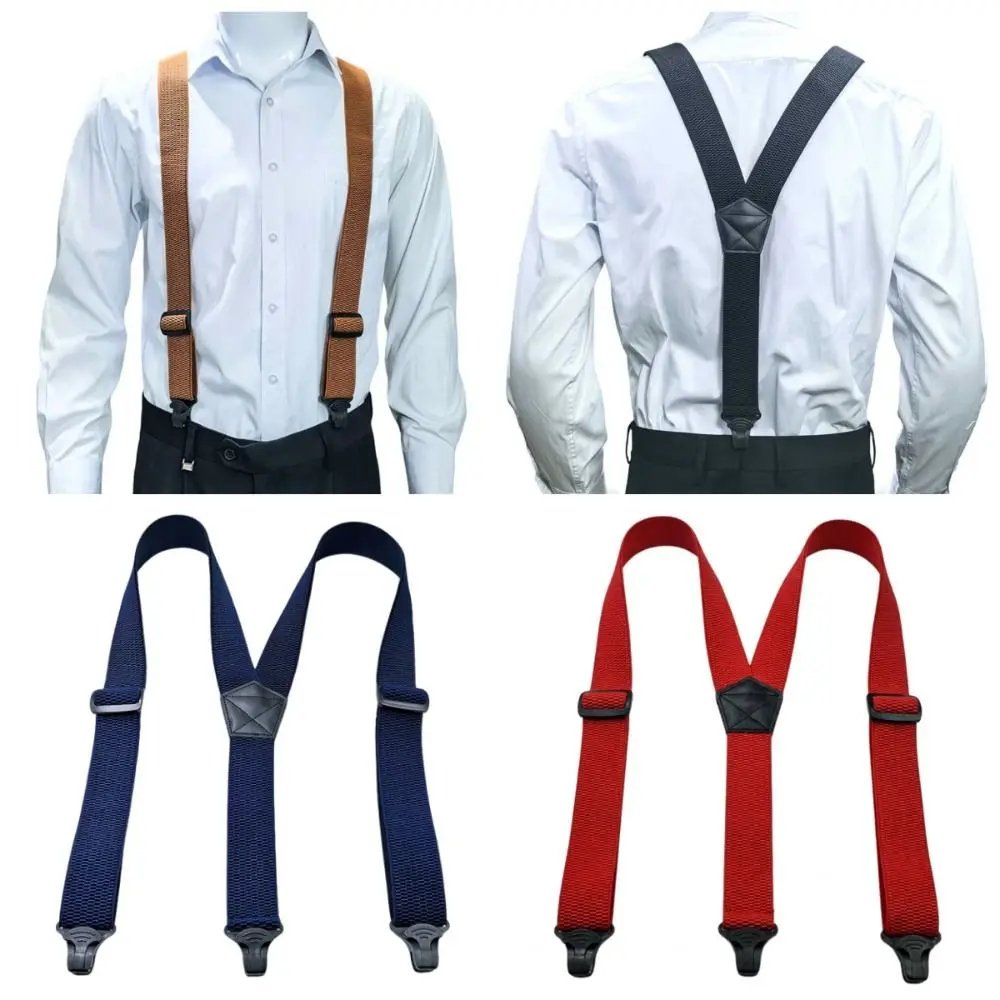 Heavy Duty Work Suspenders 3.8cm Wide with 3 Gripper Clasps Elastic Pants Braces Anti-slip Retro Y-Type Suspenders