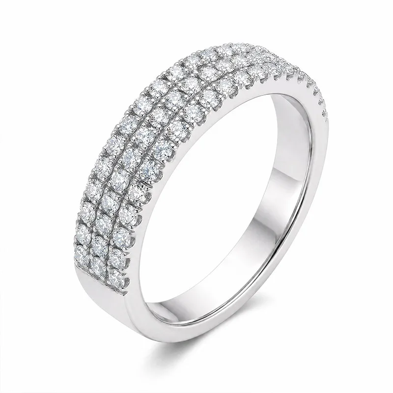S925 Silver 3 Rows D Color Moissanite Half Eternity Ring for Women Fine Jewelry White Gold Diamond Wedding Band Anniversary Gift