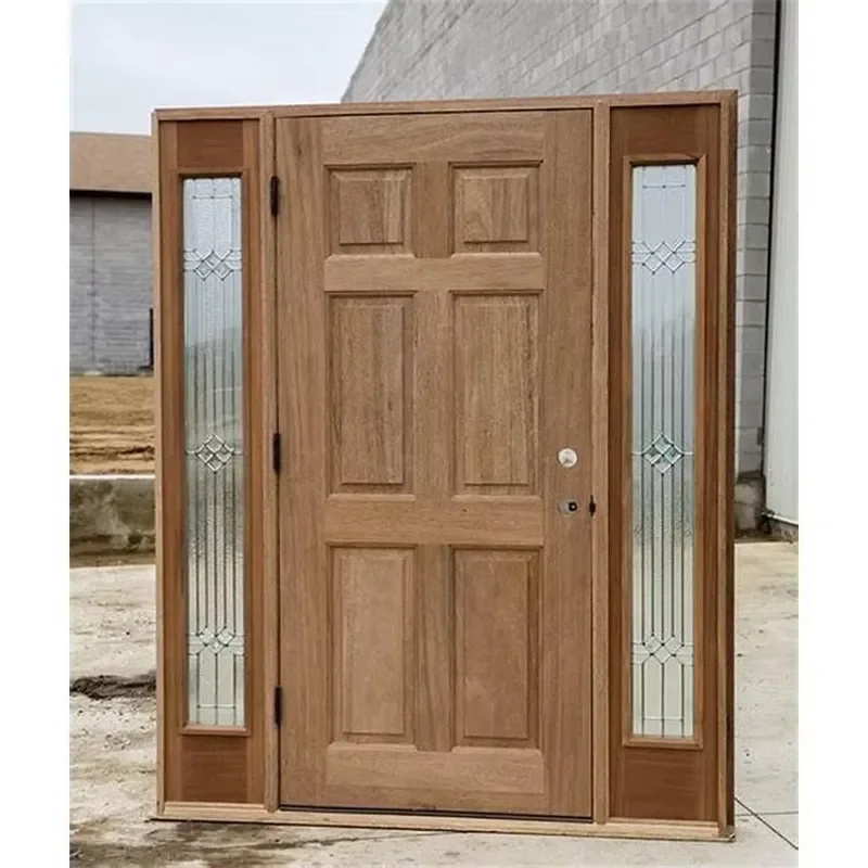 Front Wood Armored Steel External Modern Entry Swing Door