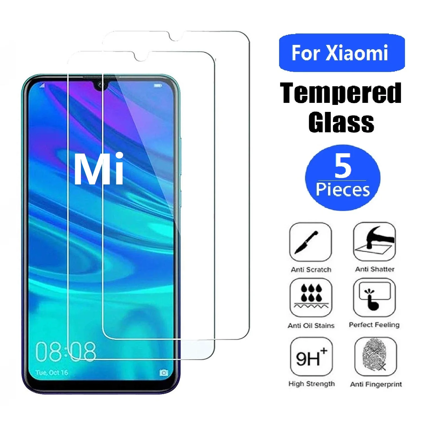 5 unidades de vidro temperado para Xiaomi Mi 9 8 SE 9T Pro Max 9 8 A3 A2 Lite 6 6X Mix 3 Play protetor de tela