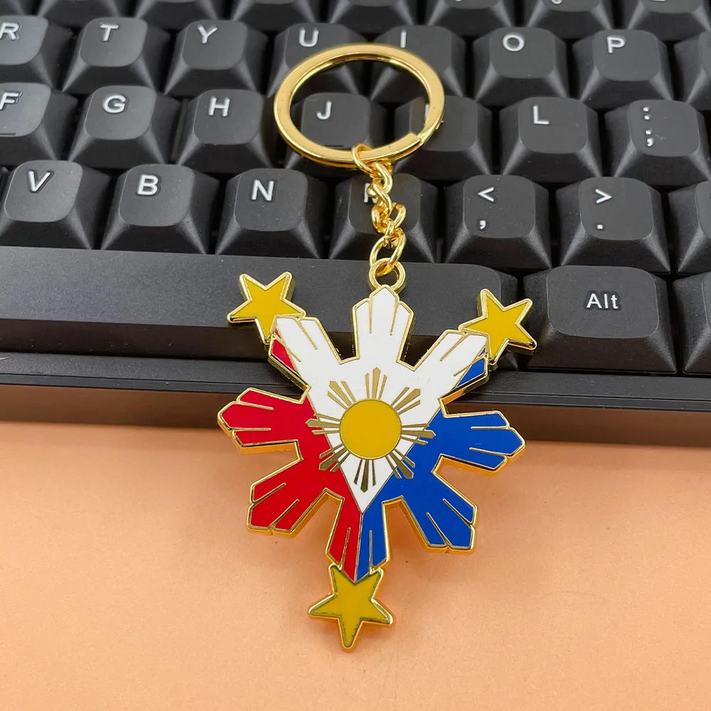 Porte-clés soleil et étoiles philippins, fierté nationale philippin, en métal, accessoire de sac, cadeau de célébration de vacances