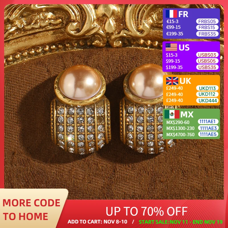 

Vintage Pearl Earrings Luxury 18k Real Gold Stud Woman Color Rhinestones Party Accessories 2025 Trend Designer Jewelry New In