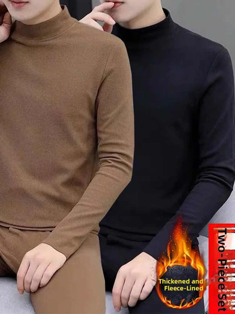 

Men's Thermal Underwear Set High Neck Thickened Fleece Pure Cotton Long Sleeve Pants Warm Comfortable Breathable Easy to Wear