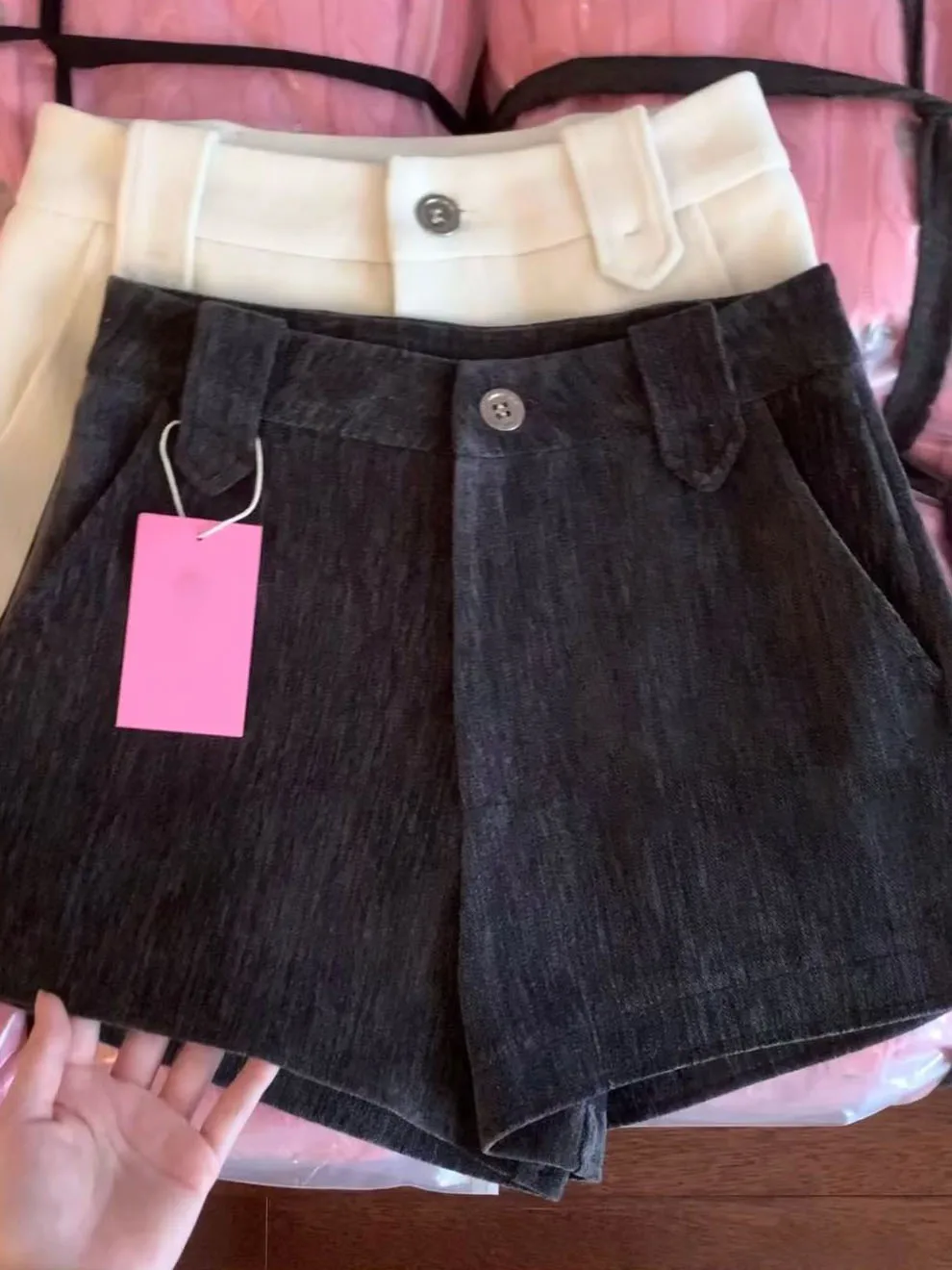 Szorty damskie vintage, casualowe, szare, wełniane, z wysokim stanem, proste, z szerokimi nogawkami, luźny krój, nowa zimowa moda, styl uliczny, do biura, na dojazdy do pracy.