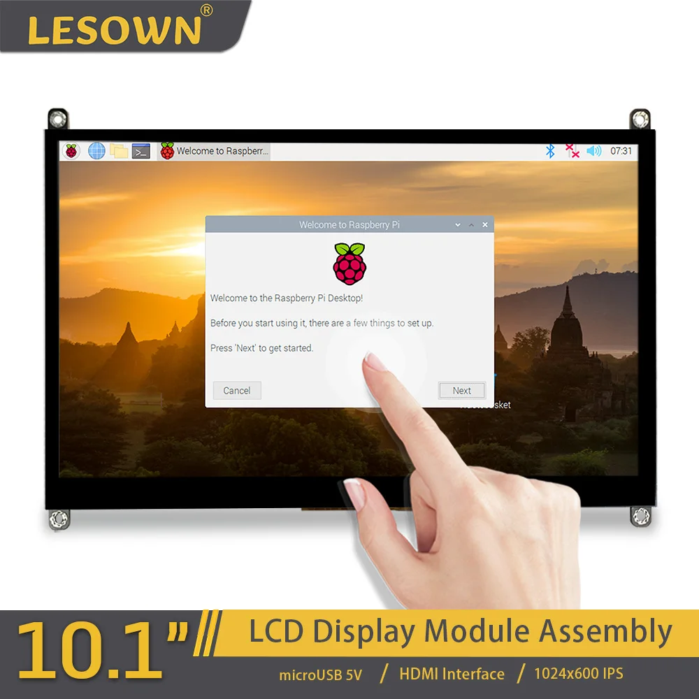 

LESOWN 10.1 inch Touchscreen Monitor 1024x600 Portable HDMI IPS Screen Display for Raspberry Pi Zero/B/B+ Win11/10, Free-Driver