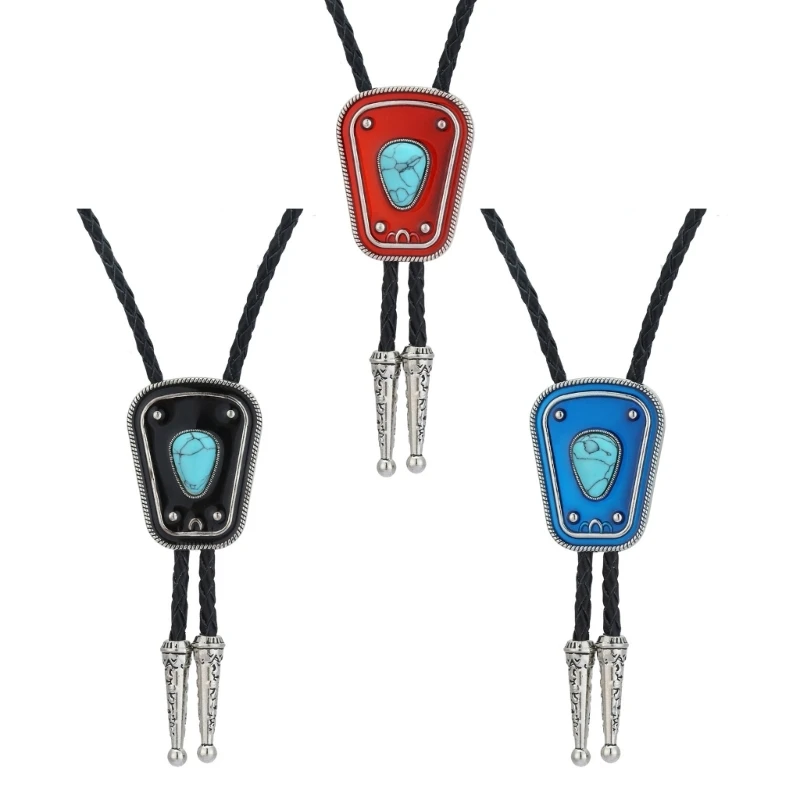 

Mens Bolo Tie Enamel Stone Jewelry Cowboy Western Necklace Leather Shirt Chain