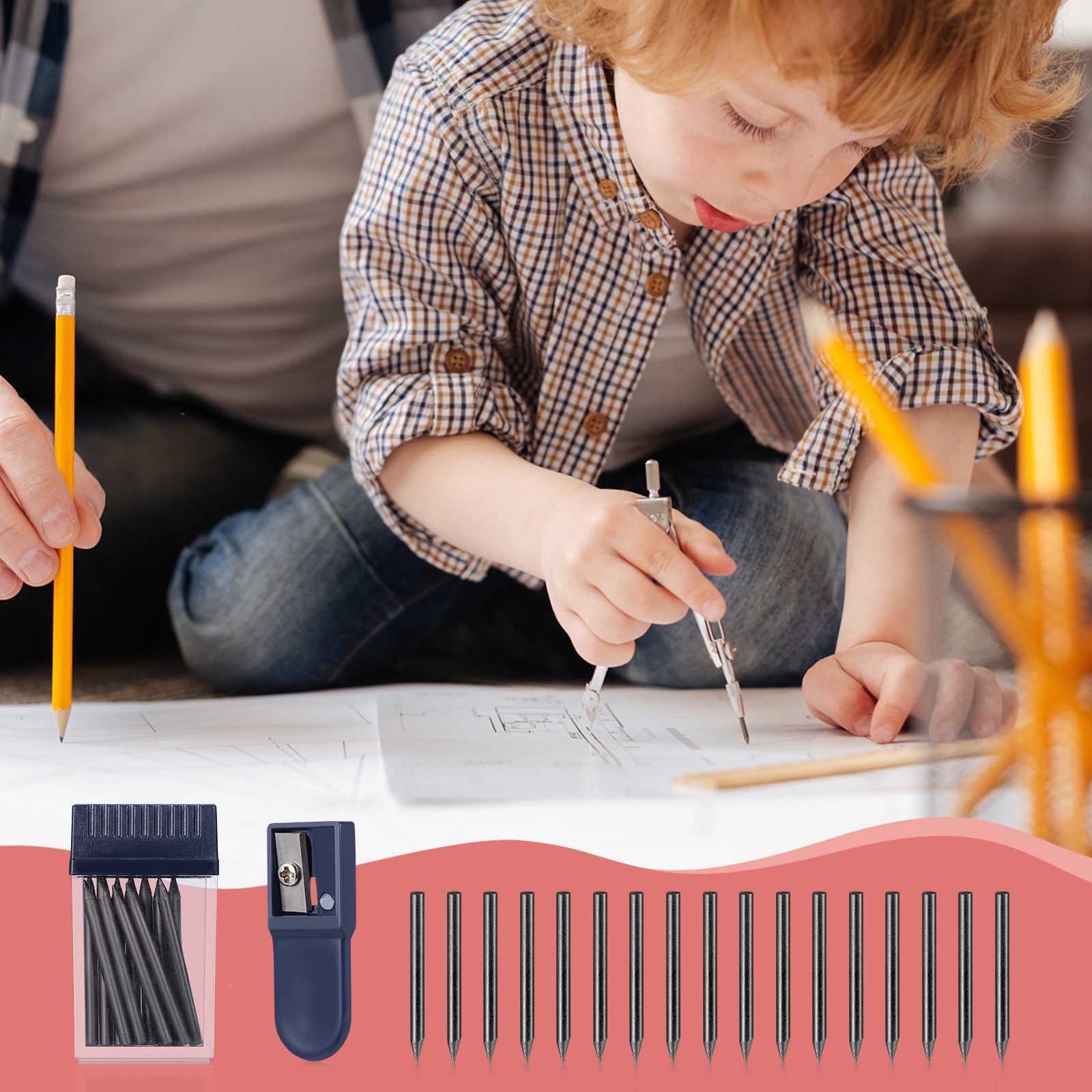 2mm Compass Core Refills 25mm Long for Drawing Tools Pencil Lead Stationery Plastic Tube Storage Fits All Drafting Compasses