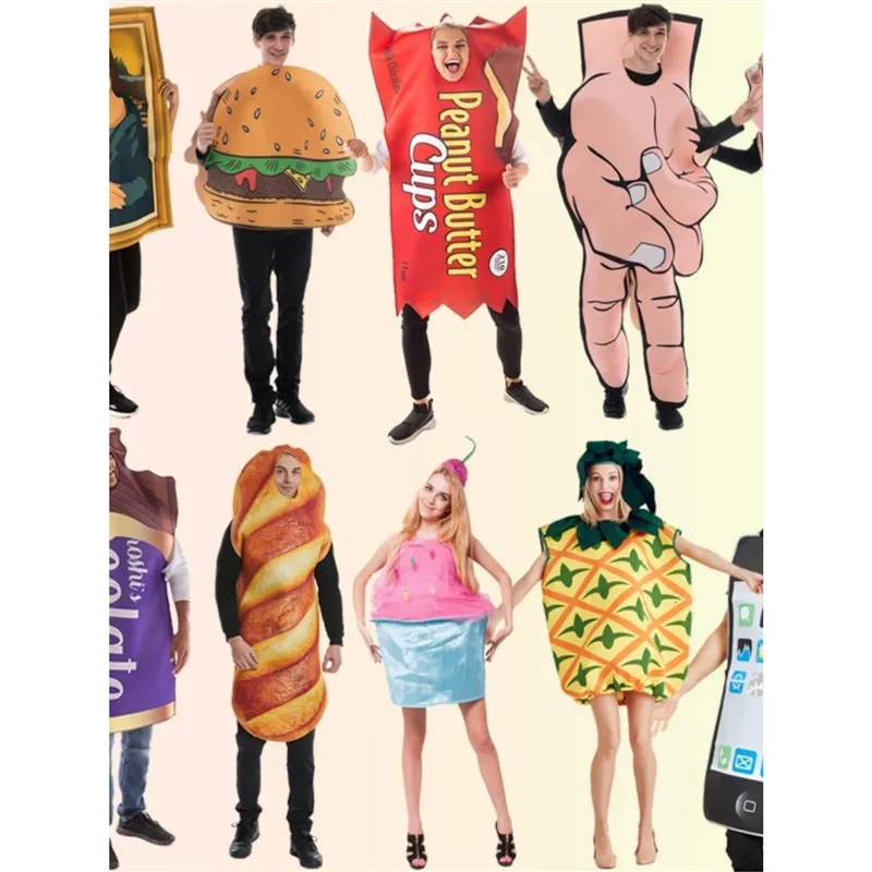 

Creative Halloween Costume Set with Burger Fries Cake for Men And Women Suitable for Yearly Party And Events Polyester Material