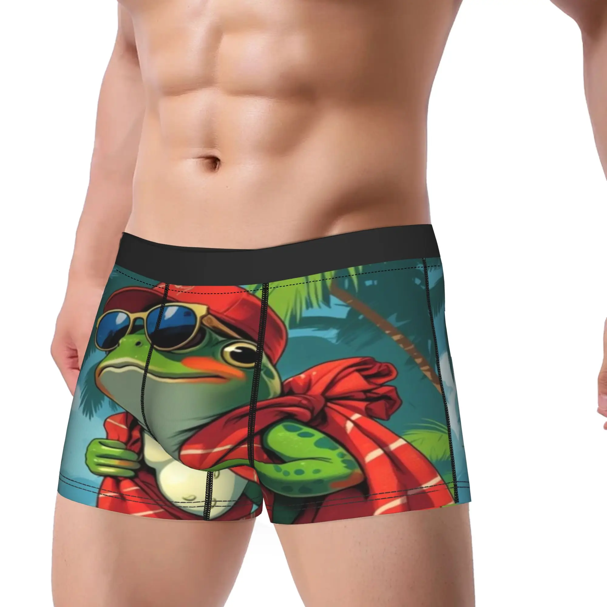 Beach Vacation Cool Frog Character Graphic  Underpants Breathbale Panties Man Underwear Comfortable Shorts Boxer Briefs