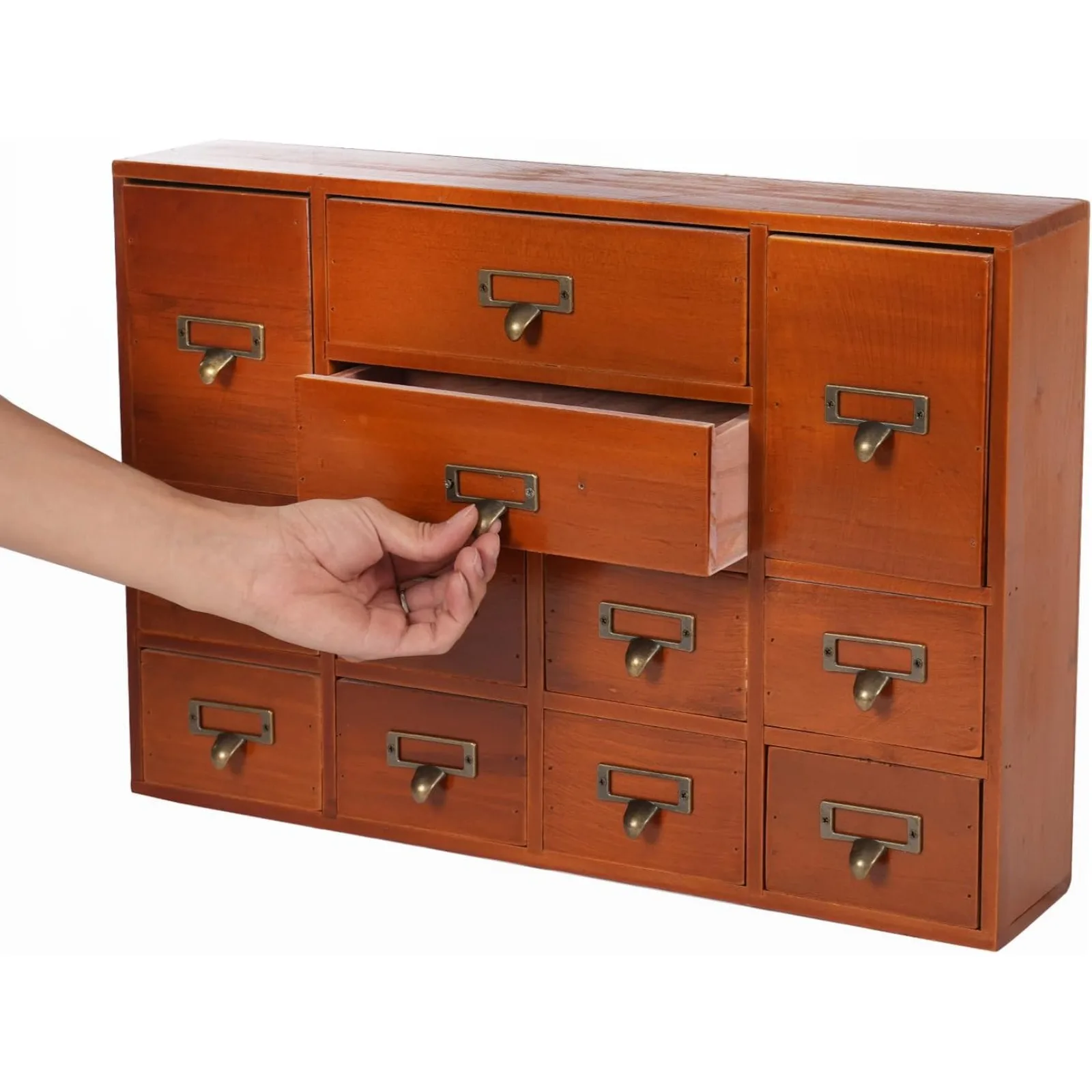 Organizador de cajones para escritorio tipo catálogo de tarjetas, caja de almacenamiento de madera vintage con 12 cajones, organizador de cajones para escritorio con asas, gabinete de almacenamiento tipo boticario para el hogar, oficina, manualidades y cosméticos