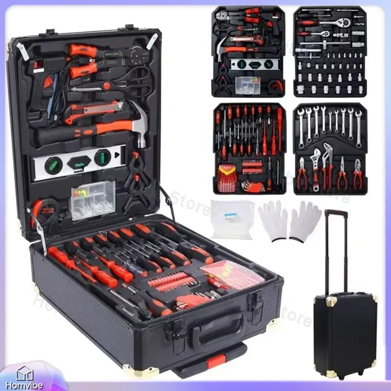 969-Piece Rolling Toolbox Set with Hard Shell Case 4-Drawer Storage for Home Repair DIY Projects Hand Tools Combo Wrench