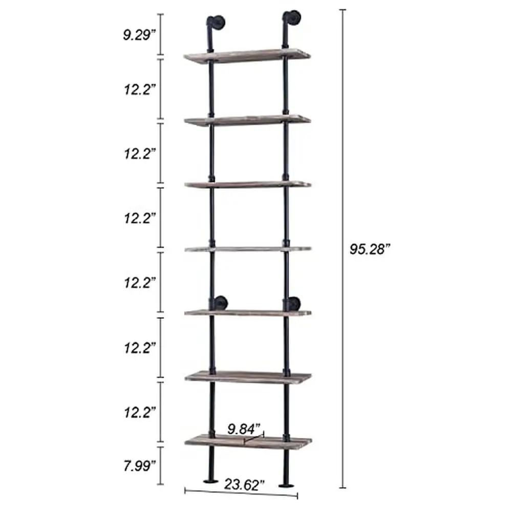 산업용 파이프 책꽂이 벽걸이 사다리 선반, 빈티지 스타일, 홈 오피스 거실 장식, 7 층