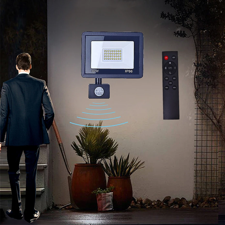 

Датчик движения 10 Вт 20 Вт 30 Вт 50 Вт 100 Вт светодиодный прожектор 220 В с дистанционным управлением водонепроницаемый прожектор для безопасности гаража светодиодное наружное освещение