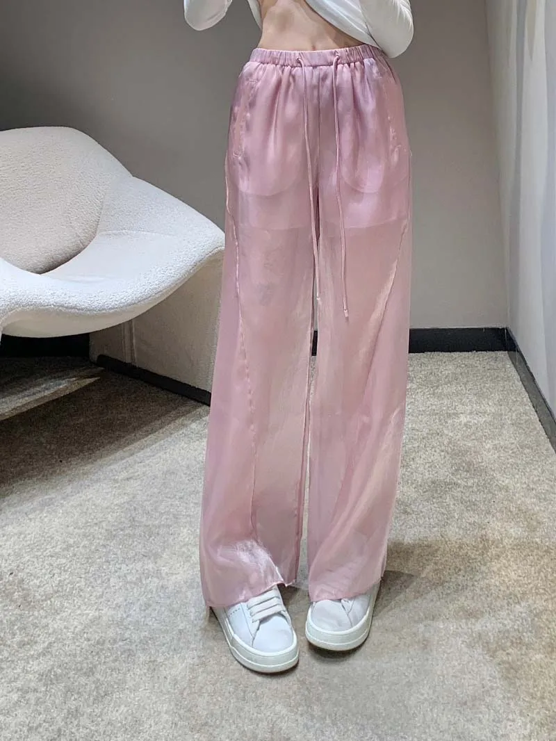 

Casual women's pants are fashionable, trendy, irregular splicing, organza mesh, wide leg pants, high street