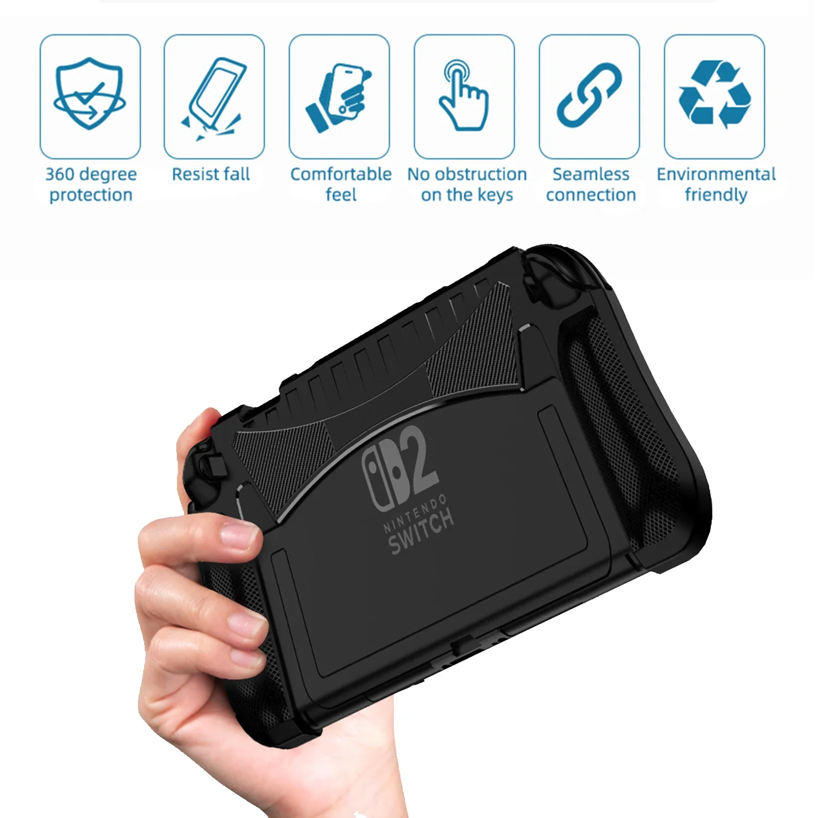 Nintendo Switch 2(2025)用ケース、アップグレードされた保護カバー、人間工学に基づいた快適さ、傷防止、TPUグリップシェルSwitch2アクセサリー