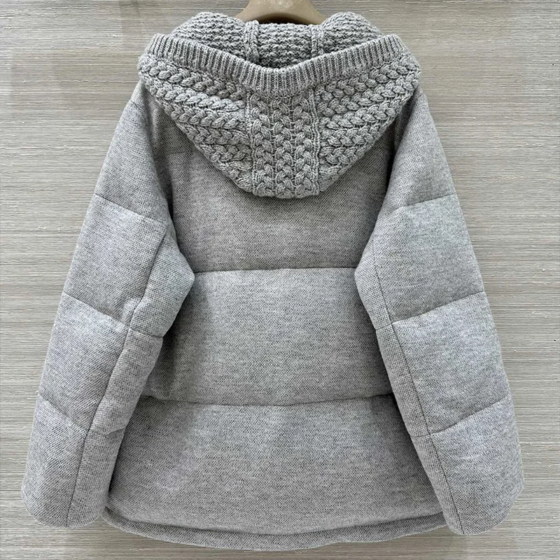 여성용 패치워크 니트 후드가 있는 고품질 모피 및 다운 재킷, 이중 지퍼, 겨울 코트 여성 의류 251218108