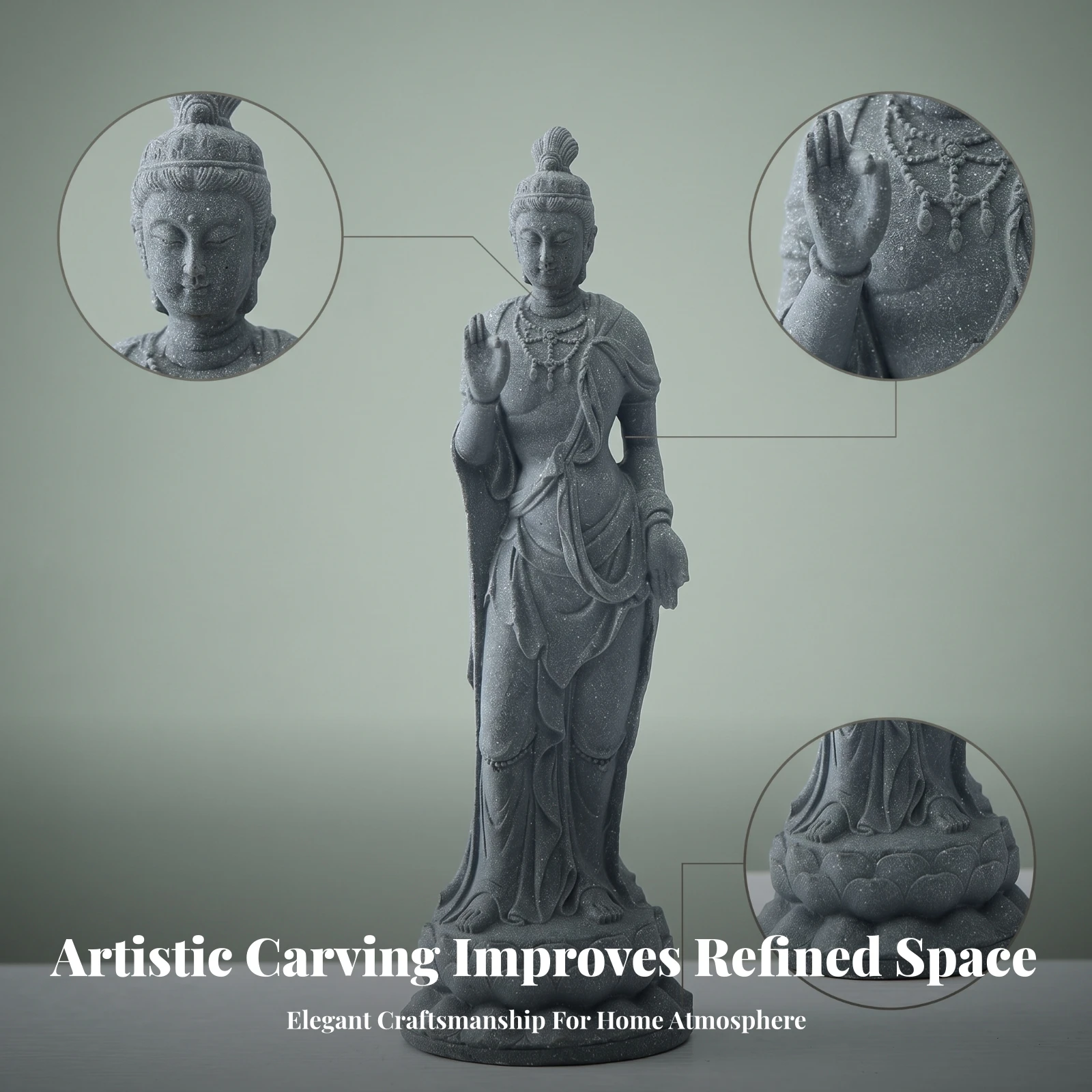 Indoor Outdoor Use Stone Buddha Figurine Zen Garden Ornament Slate-Gray Buddha Statue Aquarium Safe for Potted Plants