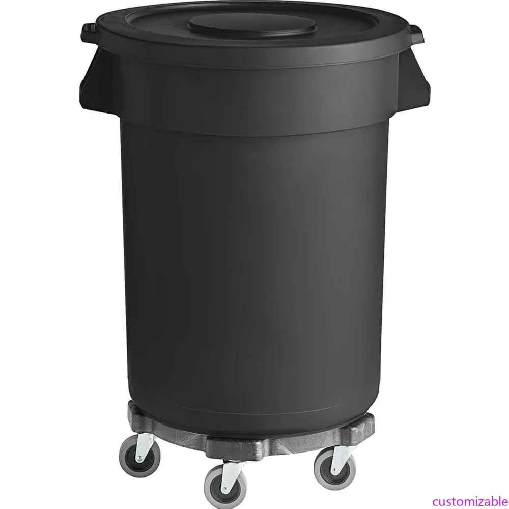 

Heavy-Duty Plastic Rolling Trash Can with Lid and Dolly, Commercial-Grade Waste Bin, Anti-Static Ingredient Container