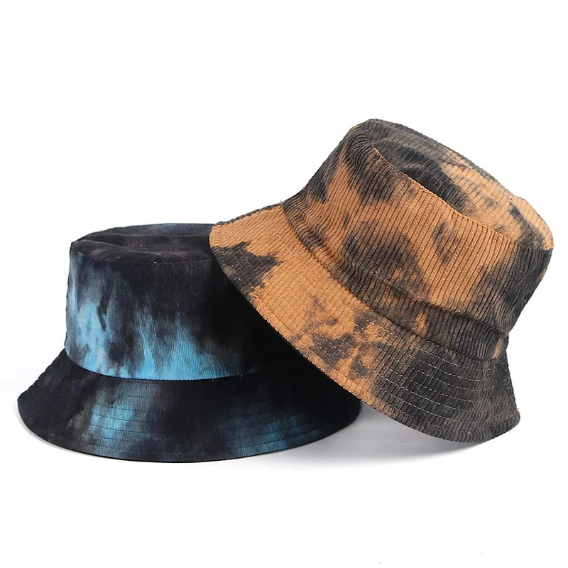 

Women Tie-Dye Corduroy Fisherman Hat Panama Reversible Bucket Basin Hat