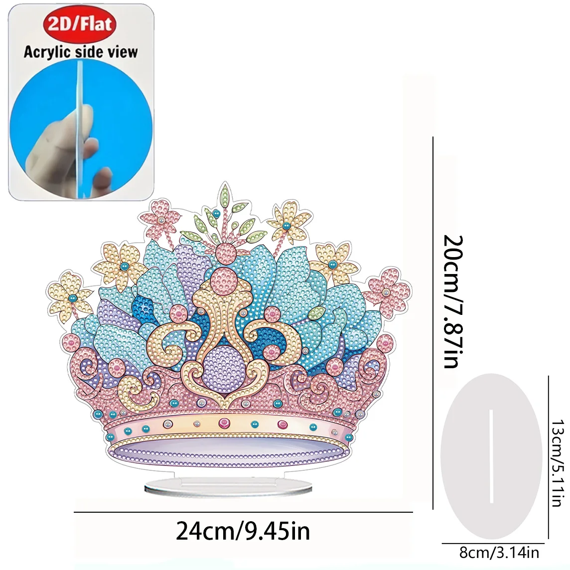 2D Flat 1pc Crown Figurine Acrylic Welcome Plaque Diamond Painting Desktop Ornament Set, Shiny Wall Decor, Holiday Gift