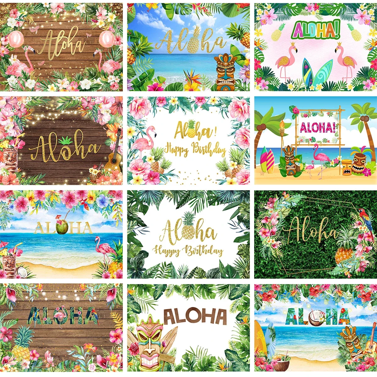 Aloha Sommer Strand Hintergrund Erwachsene Kinder Geburtstag Urlaub Hawaii Party Banner Dekor Flamingo Party Meer Surf Tropischer Hintergrund