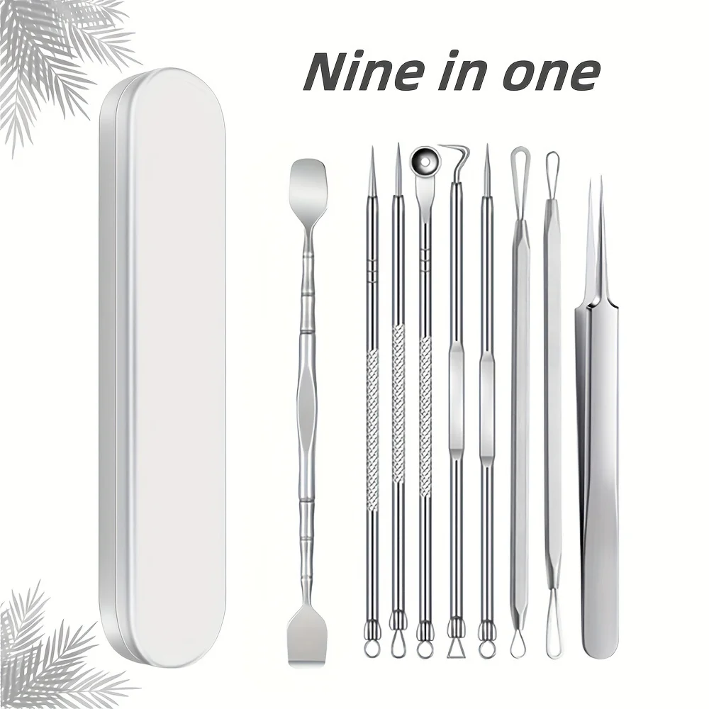 9-Piece Blackhead Kit, Stainless Steel Pimple Comedone Extractor Tools Set With Case, Ideal Gift For Skincare Enthusiasts